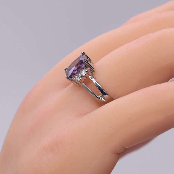 Amethyst with silver and CZ on side. - Picture 3 of 8